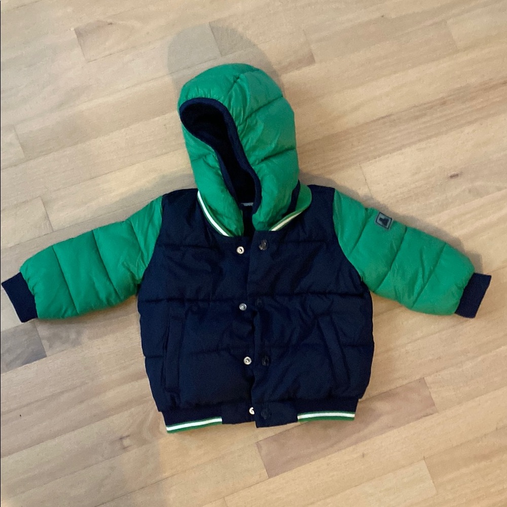 Green and Navy Hooded Puffer Jacket